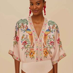 NWOT Farm Rio Pink Delicate Forest Bodysuit Size XS